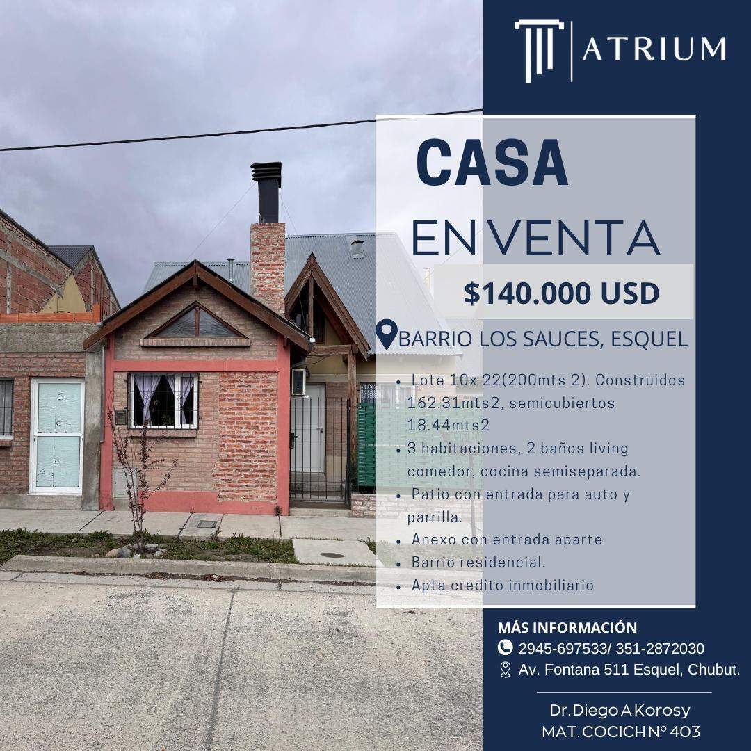 Casa en Venta - Oportunidad Única en Barrio Los Sauces, Esquel - Apta para crédito hipotecario.